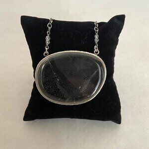 Hand Wrought Sterling Silver 925 Enhydro Quartz Crystal Pendant Necklace 17.75"